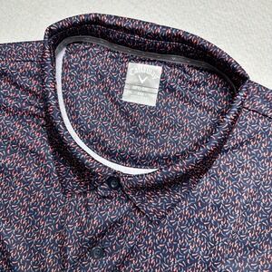 Callaway Polo Shirt Mens XXL Navy Blue Opti-Dri Abstract Print Short Sleeve
